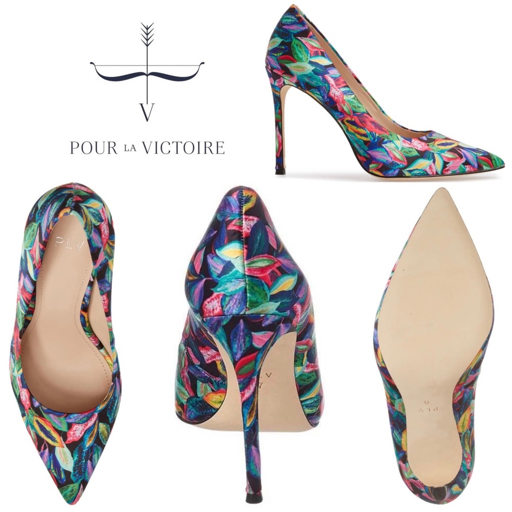 POUR LA VICTOIRE Celeste Pointy Toe Pump Heels Floral Tropic Trip Satin Shoes 6 - Picture 2 of 10
